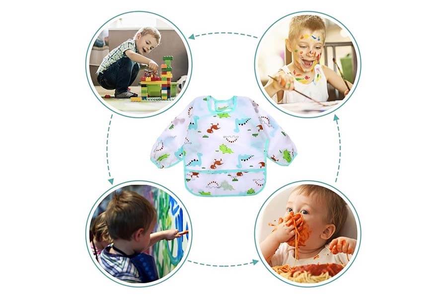 Long Sleeve Baby Bibs, Waterproof Sleeved Bib Smock for Baby Toddler